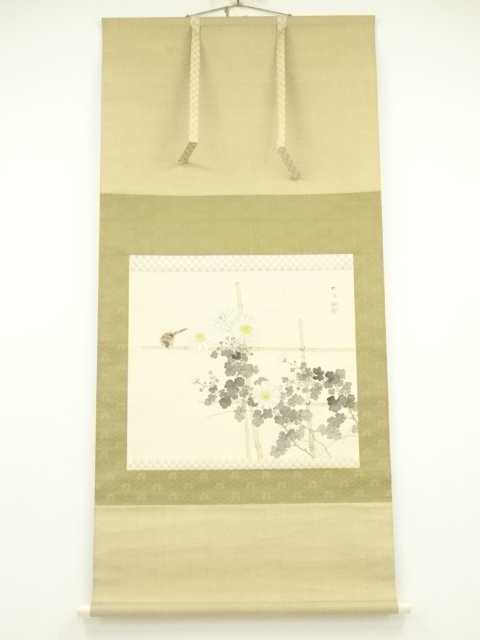 JAPANESE HANGING SCROLL / HAND PAINTED / CHRYSANTHEMUMS